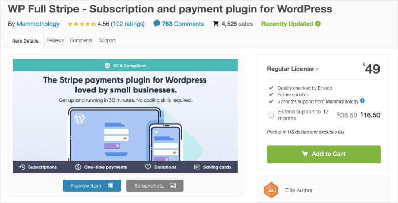wp-full-stripe - IsItWP - Detetor de temas WordPress gratuito WP Full Stripe