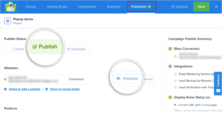 preview and publish om popup - IsItWP - Free WordPress Theme Detector preview and publish om popup